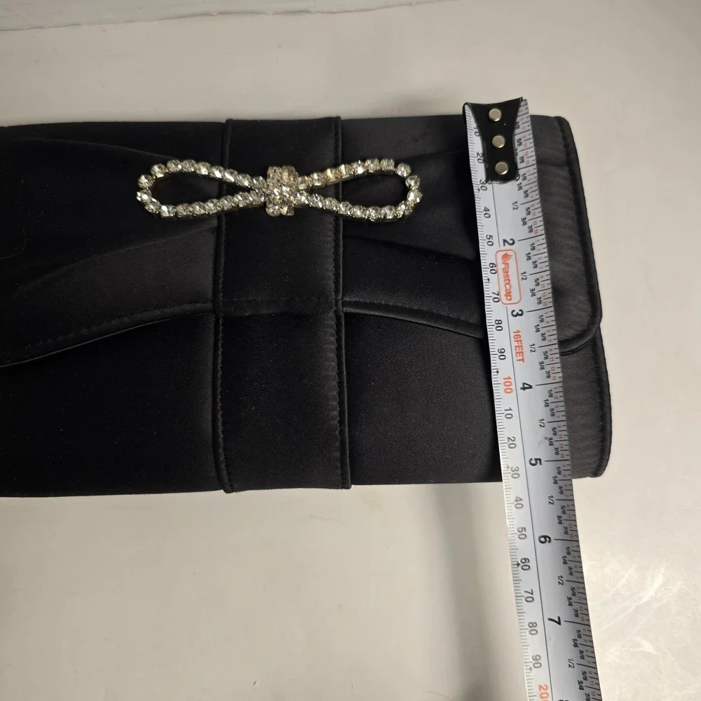 La Regale Black Satin Clutch Rhinestone Bow Evening Bag‎ Formal Occasion